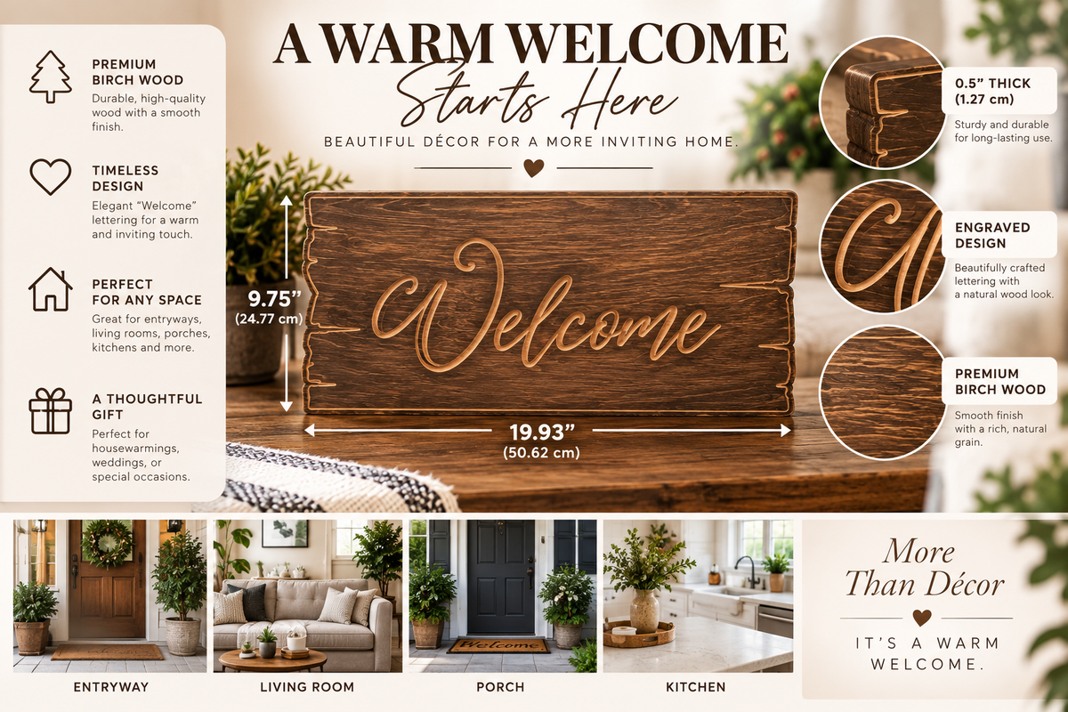 Rustic Wooden “Welcome” Sign – Farmhouse Home Décor
