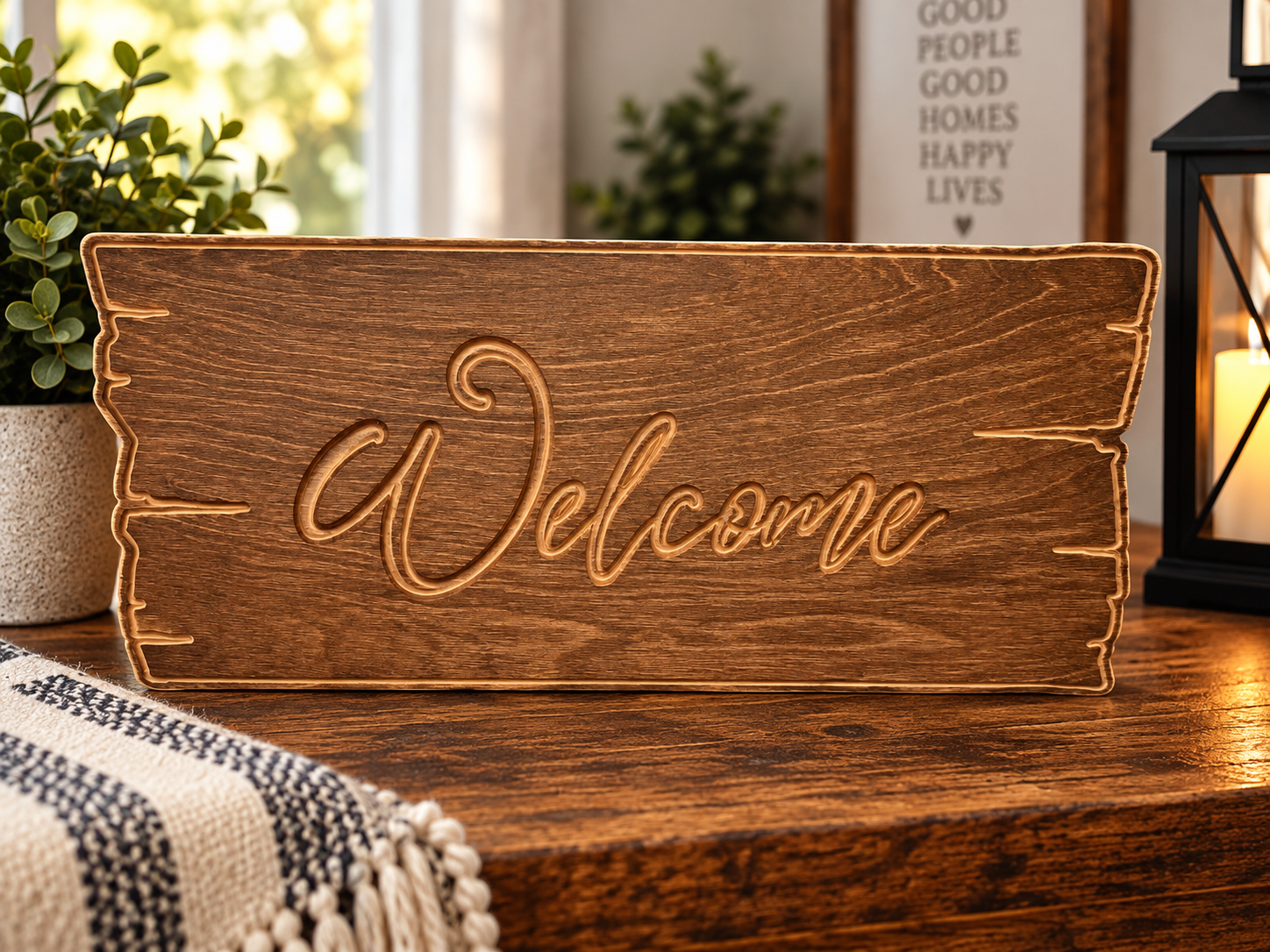 Rustic Wooden “Welcome” Sign – Farmhouse Home Décor