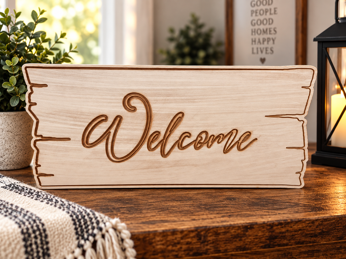 Rustic Wooden “Welcome” Sign – Farmhouse Home Décor